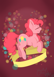 Size: 1624x2302 | Tagged: safe, artist:rachealloal, derpibooru import, pinkie pie, earth pony, pony, happy, ribbon, smiling, solo, wallpaper