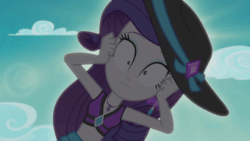 Size: 1280x720 | Tagged: safe, screencap, rarity, better together, equestria girls, lost and found, belly button, bikini, clothes, complete disaster, geode of shielding, hat, magical geodes, marshmelodrama, midriff, solo, stomach, sun hat, swimsuit