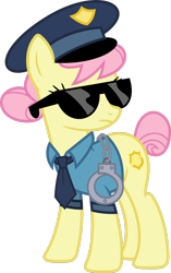 Size: 1024x1630 | Tagged: safe, artist:blah23z, color edit, edit, copper top, fluttershy, colored, guffs, hand cuffs, hat, necktie, police, police officer, police uniform, recolor, solo, sunglasses