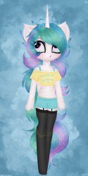 Size: 2000x4000 | Tagged: safe, artist:darkest-lunar-flower, princess celestia, anthro, chibi, clothes, socks, stockings, thigh highs