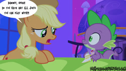 Size: 1280x720 | Tagged: safe, artist:dash2600, edit, edited screencap, screencap, applejack, spike, dragon, earth pony, pony, a canterlot wedding, dialogue, pointy ponies