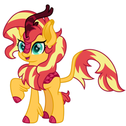 Size: 1024x1024 | Tagged: safe, artist:emeraldblast63, sunset shimmer, kirin, series:creature-verse, cloven hooves, cute, female, kirin-ified, open mouth, shimmerbetes, simple background, smiling, solo, species swap, transparent background