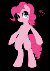 Size: 2480x3507 | Tagged: safe, artist:ogre, pinkie pie, earth pony, pony, semi-anthro, belly button, bipedal, black background, pixiv, simple background, solo