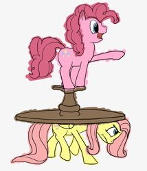 Size: 1280x1495 | Tagged: safe, artist:fimflamfilosophy, fluttershy, pinkie pie, earth pony, pegasus, pony, fluttershyfriday, helping, moving, pointing, table