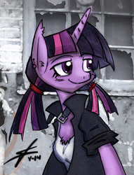 Size: 458x601 | Tagged: safe, artist:lima-hibiki, derpibooru import, twilight sparkle, anthro, ear piercing, solo