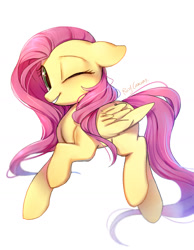 Size: 1200x1545 | Tagged: safe, artist:rocy canvas, fluttershy, pegasus, pony, cute, female, floppy ears, looking at you, mare, one eye closed, pixiv, shyabetes, simple background, smiling, solo, white background, wink