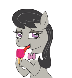 Size: 2082x2251 | Tagged: safe, artist:lumenglace, octavia melody, earth pony, pony, black mane, female, gray coat, licking, mare, popsicle, solo