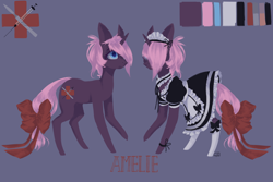 Size: 3000x2000 | Tagged: safe, artist:wopphank, oc, oc:amelie ross, unicorn, clothes, cutie mark, female, maid, mare, no source available, pink hair, purple, reference, stockings, thigh highs