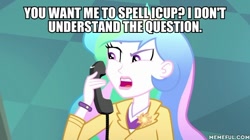 Size: 600x337 | Tagged: safe, edit, edited screencap, screencap, princess celestia, principal celestia, eqg summertime shorts, equestria girls, subs rock, celestia calls, dialogue, female, image macro, meme, prank call, solo