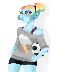 Size: 915x1153 | Tagged: safe, artist:endarie, derpibooru import, rainbow dash, human, equestria girls, alternate hairstyle, clothes, football, humanized, pony coloring, simple background, solo, sports