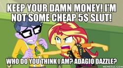 Size: 600x337 | Tagged: safe, edit, edited screencap, screencap, microchips, sunset shimmer, equestria girls, equestria girls series, forgotten friendship, caption, image macro, text, vulgar