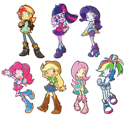 Size: 1300x1200 | Tagged: safe, artist:rvceric, derpibooru import, applejack, fluttershy, pinkie pie, rainbow dash, rarity, sci-twi, sunset shimmer, twilight sparkle, equestria girls, female, simple background, white background