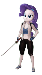 Size: 1080x1920 | Tagged: safe, artist:razethebeast, rarity, equestria girls, 3d, belly button, cassie cage, clothes, cosplay, costume, fingerless gloves, gloves, midriff, mortal kombat, mortal kombat x, shoes, shorts, simple background, sneakers, source filmmaker, sports bra, sword, tights, transparent background, weapon