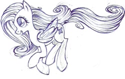 Size: 792x503 | Tagged: safe, artist:renaifoxi, fluttershy, pegasus, pony, female, mare, monochrome, solo