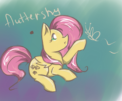 Size: 737x611 | Tagged: safe, artist:renaifoxi, fluttershy, butterfly, pegasus, pony, female, mare, solo