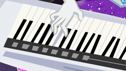 Size: 1280x720 | Tagged: safe, screencap, rarity, equestria girls, legend of everfree, close-up, hand, keytar, legend you were meant to be, musical instrument, solo