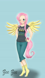 Size: 3097x5256 | Tagged: safe, artist:zeezeepearl, fluttershy, human, humanized, tailed humanization, winged humanization