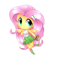 Size: 3000x3000 | Tagged: safe, artist:scarlet-spectrum, fluttershy, equestria girls, basket, boots, chibi, clothes, cute, simple background, skirt, socks, solo, tanktop, transparent background