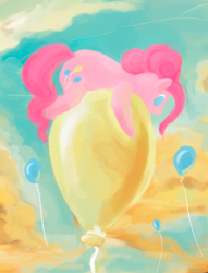 Size: 600x784 | Tagged: safe, artist:rodrigues404, pinkie pie, earth pony, pony, balloon, cloud, flying, sky, solo, then watch her balloons lift her up to the sky