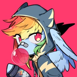 Size: 512x512 | Tagged: safe, artist:snowillusory, derpibooru import, rainbow dash, pegasus, pony, bubblegum, clothes, cute, food, gum, hoodie, solo