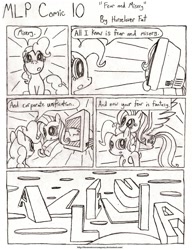 Size: 1024x1333 | Tagged: safe, artist:horselover fat, pinkie pie, earth pony, pony, comic:mlp comic, black and white, comic, corporation, grayscale, monochrome, schizophrenia