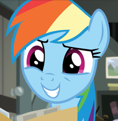 Size: 911x936 | Tagged: safe, derpibooru import, screencap, rainbow dash, pegasus, pony, daring done?, cropped, female, mare, smiling, solo