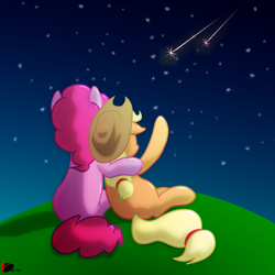 Size: 1000x1000 | Tagged: safe, artist:ggumbaramggun, applejack, pinkie pie, earth pony, pony, applepie, female, lesbian, shipping, shooting stars, stars