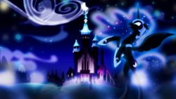 Size: 1600x900 | Tagged: safe, artist:drakizora, artist:sailortrekkie92, derpibooru import, edit, nightmare moon, pony, alternate timeline, castle, dark, nightmare takeover timeline, vector, wallpaper, wallpaper edit