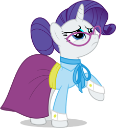 Size: 7000x7723 | Tagged: safe, artist:luckreza8, rarity, pony, unicorn, school daze, absurd resolution, clothes, cummerbund, female, full body, glasses, hair bun, horn, mare, necktie, raised hoof, sad, sash, schoolmarm rarity, shirt, simple background, skirt, solo, standing, transparent background, vector