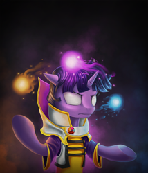 Size: 1000x1166 | Tagged: safe, artist:gikat, derpibooru import, twilight sparkle, pony, bipedal, clothes, crossover, dota 2, invoker, robe, solo