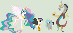 Size: 1280x582 | Tagged: safe, artist:lost-our-dreams, discord, princess celestia, oc, oc:confusion, oc:unity, alicorn, hybrid, pony, dislestia, female, interspecies offspring, male, offspring, parent:discord, parent:princess celestia, parents:dislestia, shipping, straight