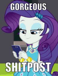 Size: 555x720 | Tagged: safe, edit, edited screencap, screencap, rarity, equestria girls, equestria girls series, text support, text support: rarity, animated, cellphone, cropped, gif, image macro, meme, phone, shitposting, smartphone, solo, text
