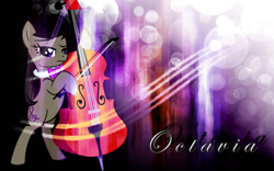 Size: 1440x900 | Tagged: safe, artist:saeiter, derpibooru import, octavia melody, earth pony, pony, bow (instrument), bowtie, bubble, cello, cello bow, musical instrument, solo, vector, wallpaper