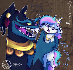 Size: 1000x948 | Tagged: safe, artist:aeritus, ahuizotl, princess celestia, cat, 30 minute art challenge, annoyed, catified, species swap, unamused