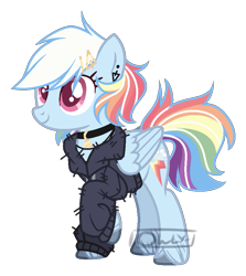 Size: 803x901 | Tagged: safe, artist:owl-clockwork, derpibooru import, rainbow dash, pegasus, pony, alternate hairstyle, clothes, female, jacket, older, rainbow-less dash, reference sheet, simple background, solo, transparent background, watermark