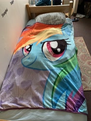 Size: 3024x4032 | Tagged: safe, derpibooru import, rainbow dash, pony, bed, blanket, irl, merchandise, photo, solo