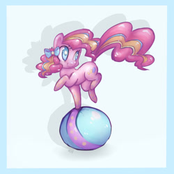 Size: 1024x1024 | Tagged: safe, artist:katemaximova, pinkie pie, earth pony, pony, season 4, ball, bow, hair bow, rainbow power, solo