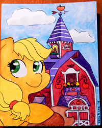 Size: 600x749 | Tagged: safe, artist:coggler, artist:frog&cog, artist:gopherfrog, applejack, earth pony, pony, solo, sweet apple acres, traditional art