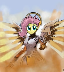 Size: 1080x1215 | Tagged: safe, artist:iamdanmuji, fluttershy, equestria girls, crossover, mercy, mercyshy, overwatch, solo