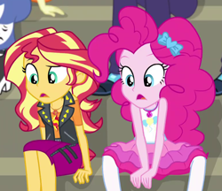 Size: 766x663 | Tagged: safe, screencap, pinkie pie, sunset shimmer, better together, equestria girls, sock it to me, cropped