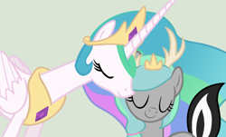 Size: 1024x617 | Tagged: safe, artist:lost-our-dreams, princess celestia, oc, oc:unity, alicorn, hybrid, pony, female, interspecies offspring, mother and child, mother and daughter, nuzzling, offspring, parent and child, parent:discord, parent:princess celestia, parents:dislestia, simple background