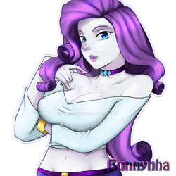 Size: 1024x1024 | Tagged: safe, artist:bunnynha, rarity, human, belly button, breasts, choker, cleavage, clothes, female, humanized, lipstick, midriff, pony coloring, raritits, shirt, signature, simple background, solo, transparent background, watermark
