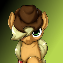 Size: 1000x1000 | Tagged: safe, artist:ushiro no kukan, applejack, earth pony, pony, female, hair over one eye, mare, solo