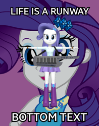 Size: 1024x1307 | Tagged: safe, rarity, equestria girls, life is a runway, 3d, bottom text, female, gmod, image macro, keytar, meme, musical instrument, solo, t pose