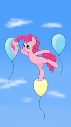 Size: 720x1280 | Tagged: safe, artist:trickydick, pinkie pie, earth pony, pony, balloon, cute, floating, reflection, smiling, solo, then watch her balloons lift her up to the sky