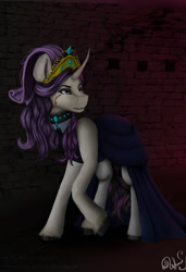 Size: 740x1080 | Tagged: safe, artist:amywhooves, rarity, pony, unicorn, alternate hairstyle, choker, clothes, cloven hooves, crossover, dress, element of generosity, female, mare, musical, solo, the master and margarita