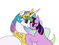 Size: 1024x768 | Tagged: safe, princess celestia, twilight sparkle, alicorn, pony, female, hug, lesbian, shipping, simple background, transparent background, twilestia