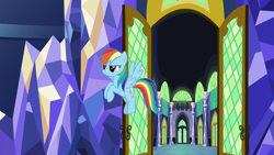 Size: 1920x1080 | Tagged: safe, derpibooru import, screencap, rainbow dash, pegasus, pony, the last laugh, solo, twilight's castle