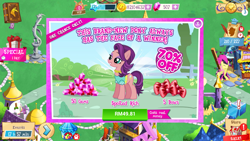 Size: 1280x720 | Tagged: safe, fluttershy, spoiled rich, pegasus, pony, bow, gameloft, gem, vip