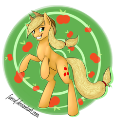 Size: 869x920 | Tagged: safe, artist:farcuf, applejack, earth pony, pony, apple, hat, solo